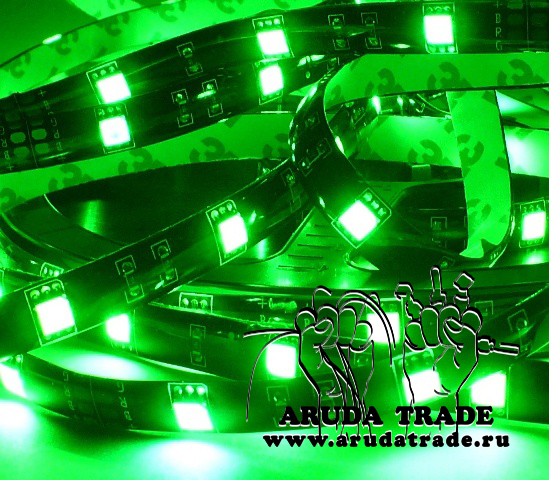 зеленая светодиодная лента, тип 5050, в 1 метре 30 больших светодиодов