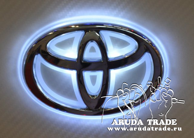 Белая светодиодная накладка под значок/логотип TOYOTA (Тойота), размер 110 мм x 75 мм