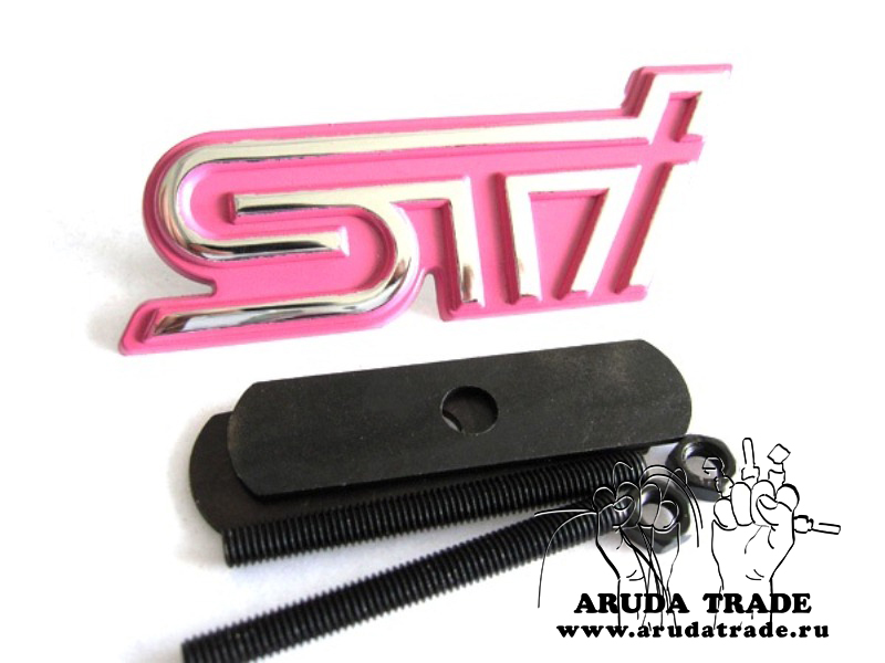 Металлическая эмблема на решетку STI (розовая)