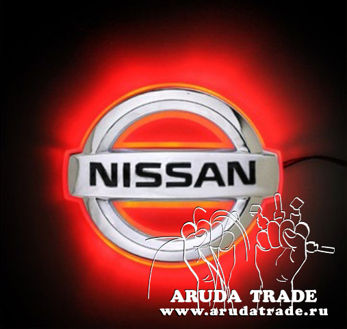 Красная светодиодная накладка под значок/логотип NISSAN (Ниссан), размер 100 x 85 мм