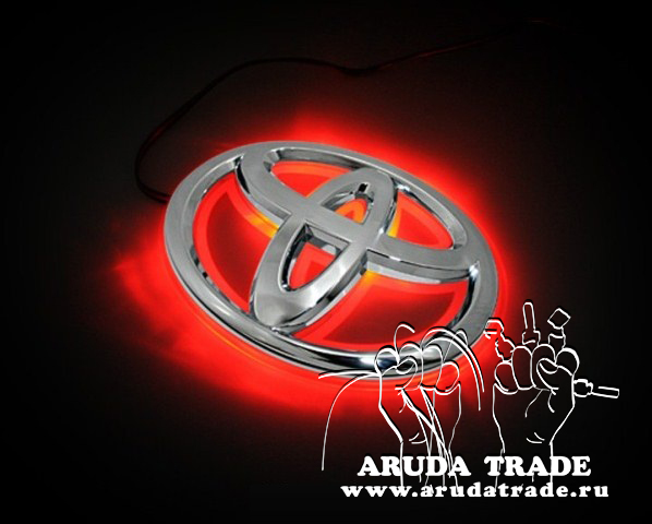 Красная светодиодная накладка под значок/логотип TOYOTA (Тойота), размер 110 мм x 75 мм