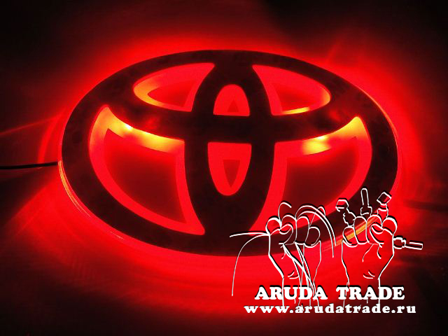 Красная светодиодная накладка под значок/логотип TOYOTA (Тойота), размер 110 мм x 75 мм