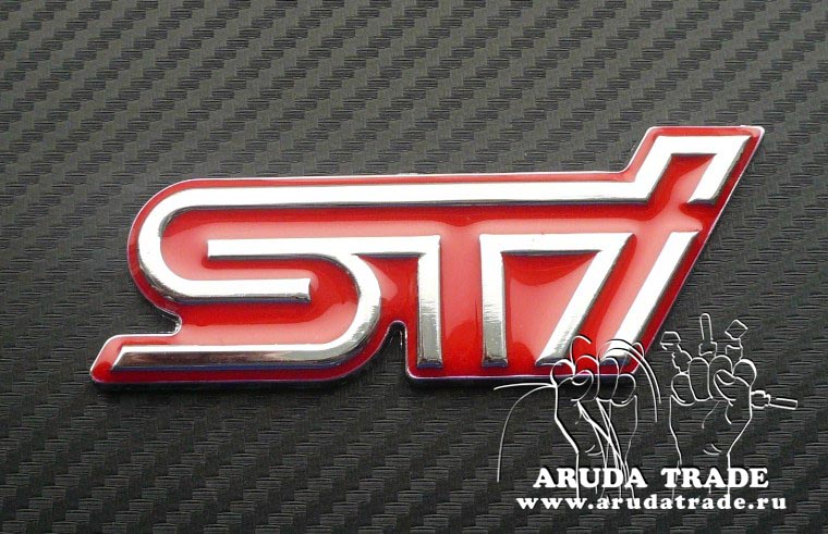Металлическая эмблема на кузов STI (красная)