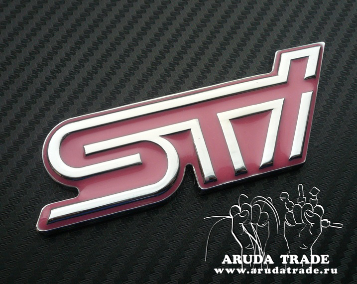 Металлическая эмблема на кузов STI (розовая)