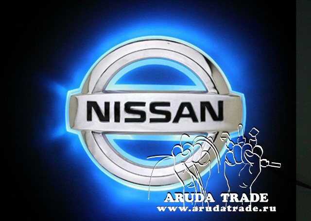 Синяя светодиодная накладка под значок/логотип NISSAN (Ниссан), размер 100 x 85 мм