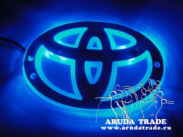 Синяя светодиодная накладка под значок/логотип TOYOTA (Тойота), размер 110 мм x 75 мм