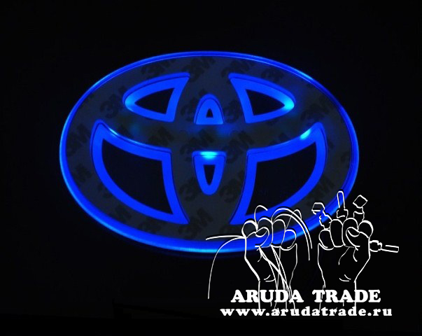 Синяя светодиодная накладка под значок/логотип TOYOTA (Тойота), размер 110 мм x 75 мм