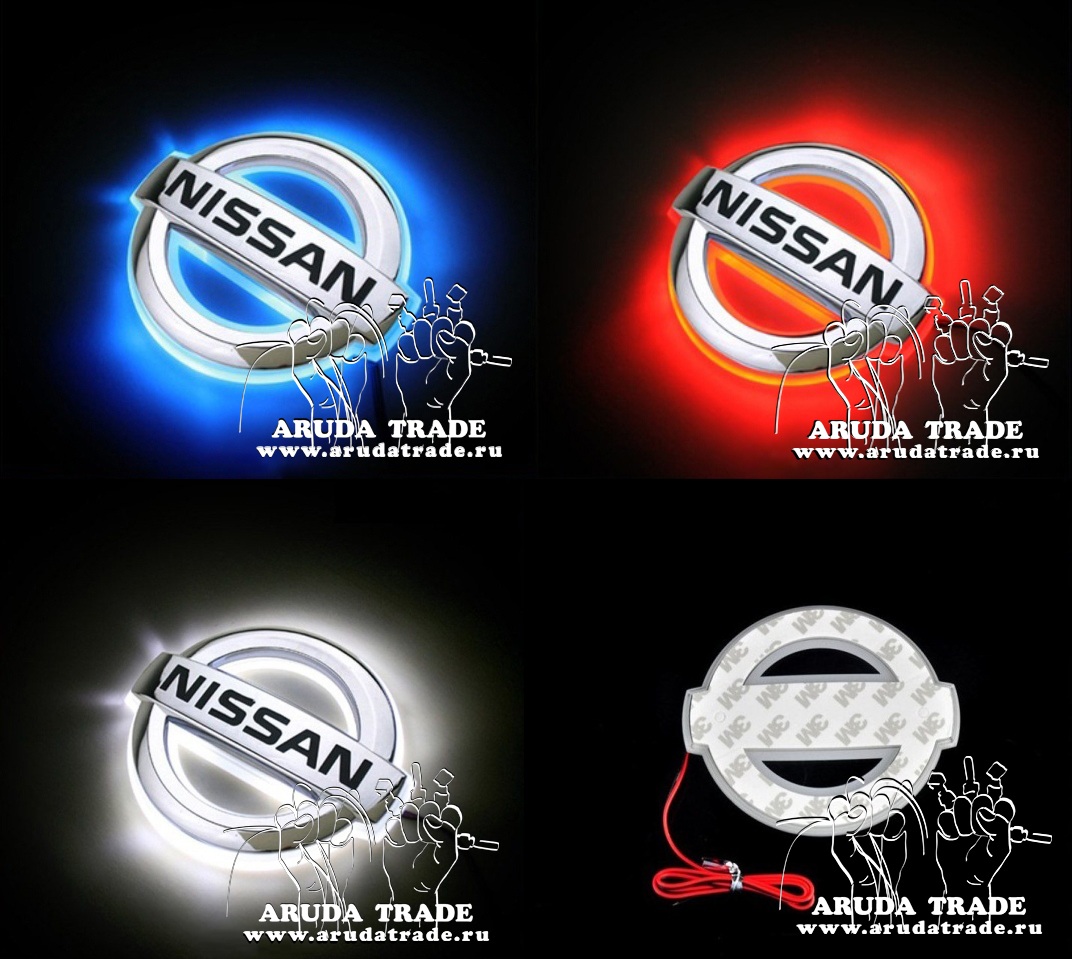 Синяя светодиодная накладка под значок/логотип NISSAN (Ниссан), размер 100 x 85 мм