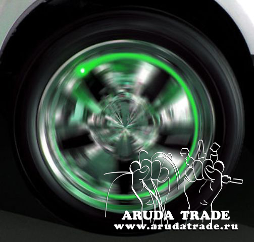 Зеленые светящиеся колпачки на ниппель, светодиодная подсветка колес