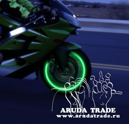 Зеленые светящиеся колпачки на ниппель, светодиодная подсветка колес